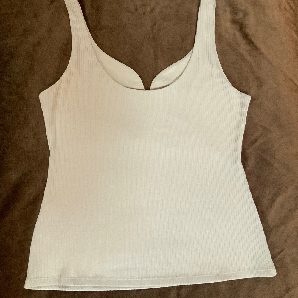 H&M Cream M Slim Fit Sweetheart neckline ribbed viscose jersey Tank Officecore - Picture 6 of 6